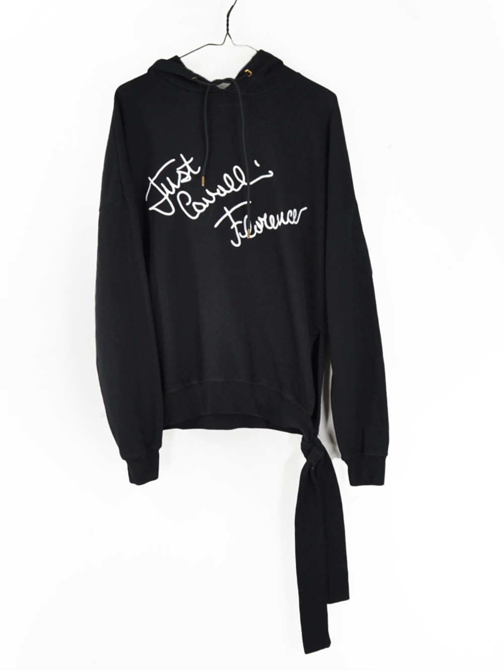 Just Cavalli Forever Embroidered Text Logo Sweatshirt Hoodie w/ side tie detai